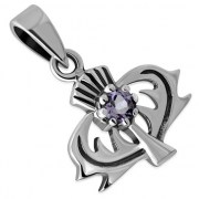 Silver Thistle Pendant set w/ Faceted Amethyst Stone P455ATF